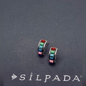 Silpada Sterling Multi-Color Gemstone Half-Moon Post Earrings